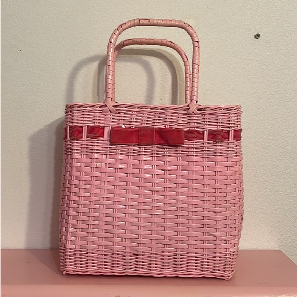 Vintage 1950s Rockabilly Pink Wicker Woven Purse Handbag. USED! - Picture 5 of 7